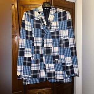 Men’s 42L Single Vent Plaid Patchwork Sport Jacket